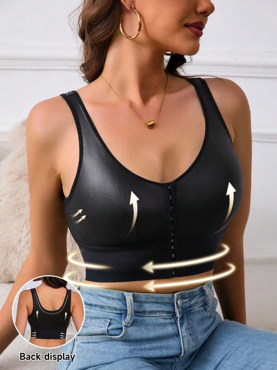 1 chiếc áo hai dây cài nút phía trước, có đệm mút ngực, thích hợp mặc trong mùa xuân/hè, kiểu dáng thường ngày. - màu đen - Xem 1