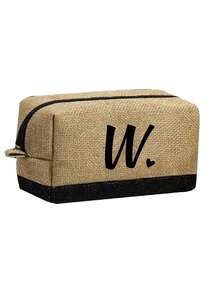 A-Z字母黑色帆布/亚麻手提袋，带化妆包，个性化礼品袋，适合婚礼、生日、海滩、度假、上学等场合，是送给女性、妈妈、老师、朋友、伴娘、学生的绝佳礼物。大容量手提袋，简约设计，便携休闲收纳袋。 - 彩色 - 查看 35