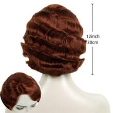 1920er Jahre Retro Flapper Perücke, 20er Jahre kurze wellige lockige Perücke, Weihnachtsparty, braun schwarz & glänzend goldenes synthetisches Haar Perücke, Damen Tagesparty, Halloween, Silvester Kostüm, Anime Cosplay, REEWES - Verschiedenfarbig - Übersicht 2