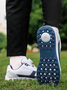 男士高尔夫鞋户外运动时尚皮革旋钮设计低帮运动鞋，透气、吸汗、防臭，休闲跑鞋，厚底，柔软有弹性，防滑，适用于草坪场地，专业运动鞋 - 白色 - 查看 7