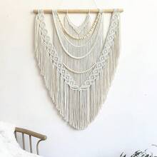 Large Macrame Wall Hanging, 27'' W X 36'' L Boho Art Tapestry Wall Decor For Urban Entryway,Living Room,Bedroom Decor, Headboard Woven, Big Fiber Art Over Couch ( Bead) - Hạt gỗ - Xem 2