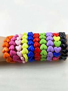 1 pieza Brazalete elástico con forma de corazón de acrílico de moda para mujeres, adecuado para uso diario y como regalo del Día de San Valentín