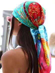 1 peça Lenço Quadrado Vintage Impresso para Mulheres Faixa para Cabeça Bandana Top Faixa de Cabelo Lenço de Seda Bandana Azul, Faixa de Cabelo, Faixa de Cabeça Ideal para Aprimorar seu Visual