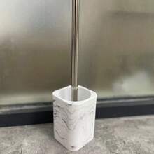 快速且易于使用天然米色砂岩和白色大理石状方形砂岩方形马桶刷架 - 白色 - 查看 8