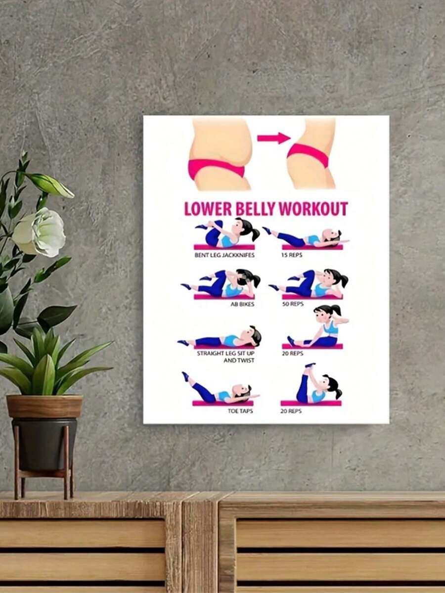Lower Abs Workout Chart Print - Modern Health Awareness Poster With Exercise Guide, Frameless Design, 2d Flat Pattern, Paper Material, Perfect Wall Decoration For Home, Office Or Bedroom, Fitness Accessory, Ideal Room Decoration