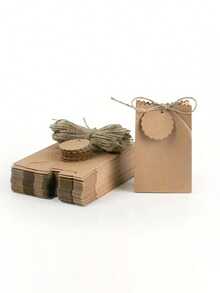 10/20pcs Retro Kraft Paper Bag With Ribbon And Tag, Gift Packaging Box For Wedding Birthday Favor, Christmas Party, Mother's Day, Graduation Gifts, Valentine Day, Party Decor (Paper Box + Tag + Hemp Rope)