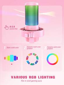 Micrófono de juego AmpliGame, micrófono USB para PC para transmisión en vivo, podcasts, grabación, micrófono de condensador de escritorio de computadora, con control RGB, botón de silencio, conector para auriculares, filtro antipop, soporte - FIFINE A8 Rosa - Rosa - Ver 3
