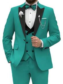 2026 Men's Casual Blazer & Pant Set  Men's Tuxedo Suit 3 Piece Slim Fit Suit For Men Tuxedo For Men Wedding Party Dinner Prom Relaxed Stretch Fit For Smart Casual Events - 藍綠色 - 查看 1