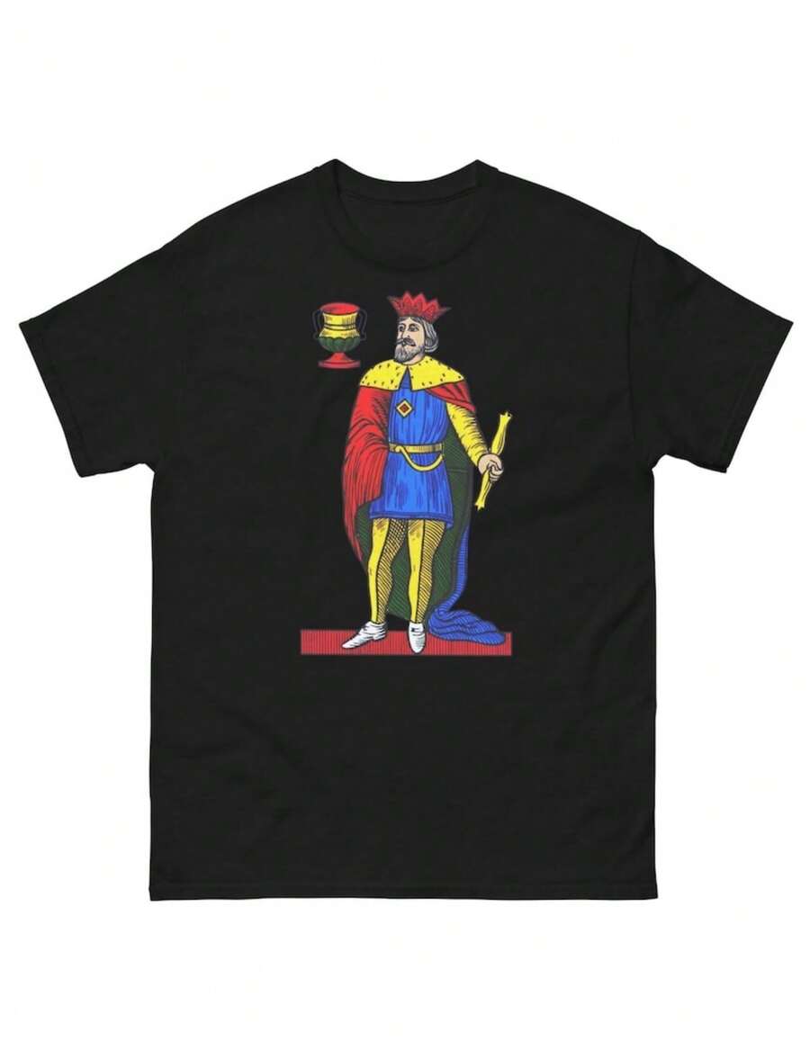 King Of Cups T Shirt Vintage Tarot Card Graphic Tee Retro Mystic Art Shirt Spiritual Gift Idea For Tarot & Esoteric Lovers - 黑色 - 查看 1