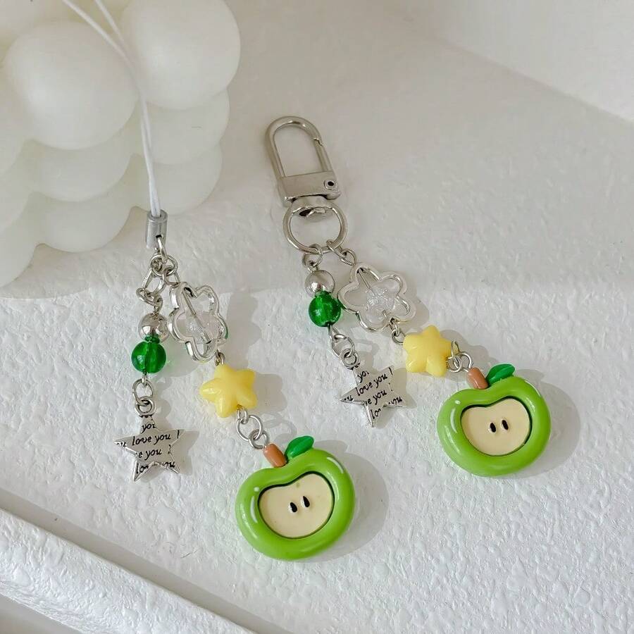 [Peace And Joy]Mobile Phone Lanyard Personalized Bag Decoration Pendant Christmas Cute Pendant Keychain - Green Apple Solid Color Lanyard - View 1