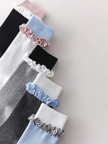 1 par de calcetines de media caña con volantes sin hueso, estilo ballet para mujer, diseño a bloques de color negro y blanco, moda coreana