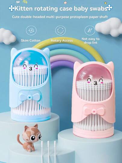 NEFOUME Cat-Shaped Cotton Swabs, High-Quality Certified Cotton Without Optical Brighteners, Double-Ended 3 Shapes For Cleaning Ears, Nose & Eyes, Spiral Wrapped To Prevent Shedding, Dust-Proof & Portable