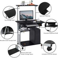 2 Tiers Computer Desk With Keyboard Shelf And Printer Shelf Stand Home Office PC Laptop Table Furniture Study Gaming Desktop Workstation - Black - View 6
