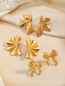 1 Pair Stainless Steel Minimalist Bow Leaf Stud Earrings, Suitable For Women's Daily Wear
