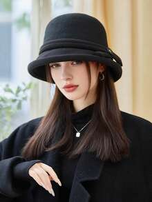 1pc Women's Autumn/Winter New Patchwork Plush Fisherman Hat, Elegant Church Hat, Warm And Breathable Plush Hat With Elegant Bow Decor, Elegant Lady Style Bucket Hat, Washable And Suitable For Autumn/Winter Daily Wear, Walking, Shopping