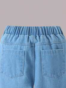 Tween 女童宽松喇叭牛仔裤，休闲浅蓝色牛仔裤，秋季 - 藍色 - 查看 6