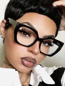 1PC Women's Acrylic Large Square Frames Fashion Black Glasses Suitable For Daily Reading, Work Commute And Campus Life Outfits With