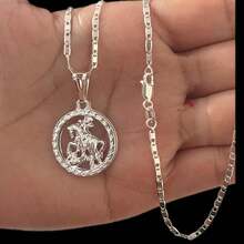 Men's Silver Plated Chain With Saint George Pendant - 銀色 - 查看 3