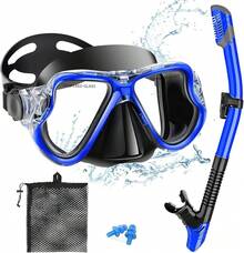 VIESS Gafas de Snorkel, Juego de esnórquel, Snorkel Anti Fugas, Juego deáscara Vista panorámica 180°, Vidrio Templado Anti empañamiento con Tapones para oído, Ideales para Snorkeling, - azul - Ver 13