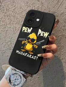 1pc Funny Duck Holding Gun Precise Hawk Eye Camera Protective Black TPU Soft Phone Case Compatible With Apple 16 Pro Max, 15, 14, 13, 12, 11 Pro Max Plus Mini 16E, XR/X/XS Max And Other Models, Suitable As Gift For Friends