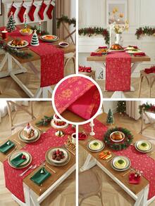 1 pieza Camino de mesa de Navidad, Camino de mesa rectangular, Campanas rojas y doradas, Lavable, Adecuado para mesa de café, aparador, cubierta de gabinete, decoración de habitación, decoración de fiesta, estilo rústico, cocina, comedor, sala de estar, reunión, fiesta, decoración navideña, decoración de Año Nuevo, decoración de invierno, regalo - Rojo - Ver 3