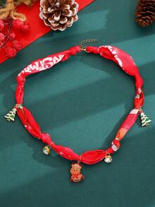 1pc Fashion Heart, Santa Claus, Reindeer, Gingerbread Man, Christmas Tree, Small Bell Pendant Women's Scarf Necklace, Creative Christmas Accessory Suitable For Parties And Decoration