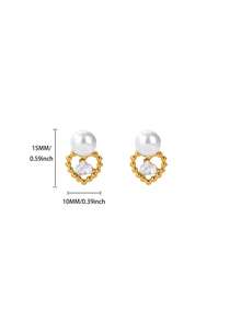 1 pereche elegantă Faux Pearl Zirconia Heart Cercei pentru femei culoare aurie oțel inoxidabil Drop Piercing Ureche Accesorii bijuterii de modă cadou
