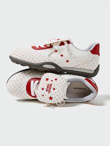 MASKERT 女士休闲运动鞋、女士人字拖运动鞋、女士休闲百搭厚底鞋、女士魔术贴波点鞋、舒适女鞋 - 紅色 - 查看 1