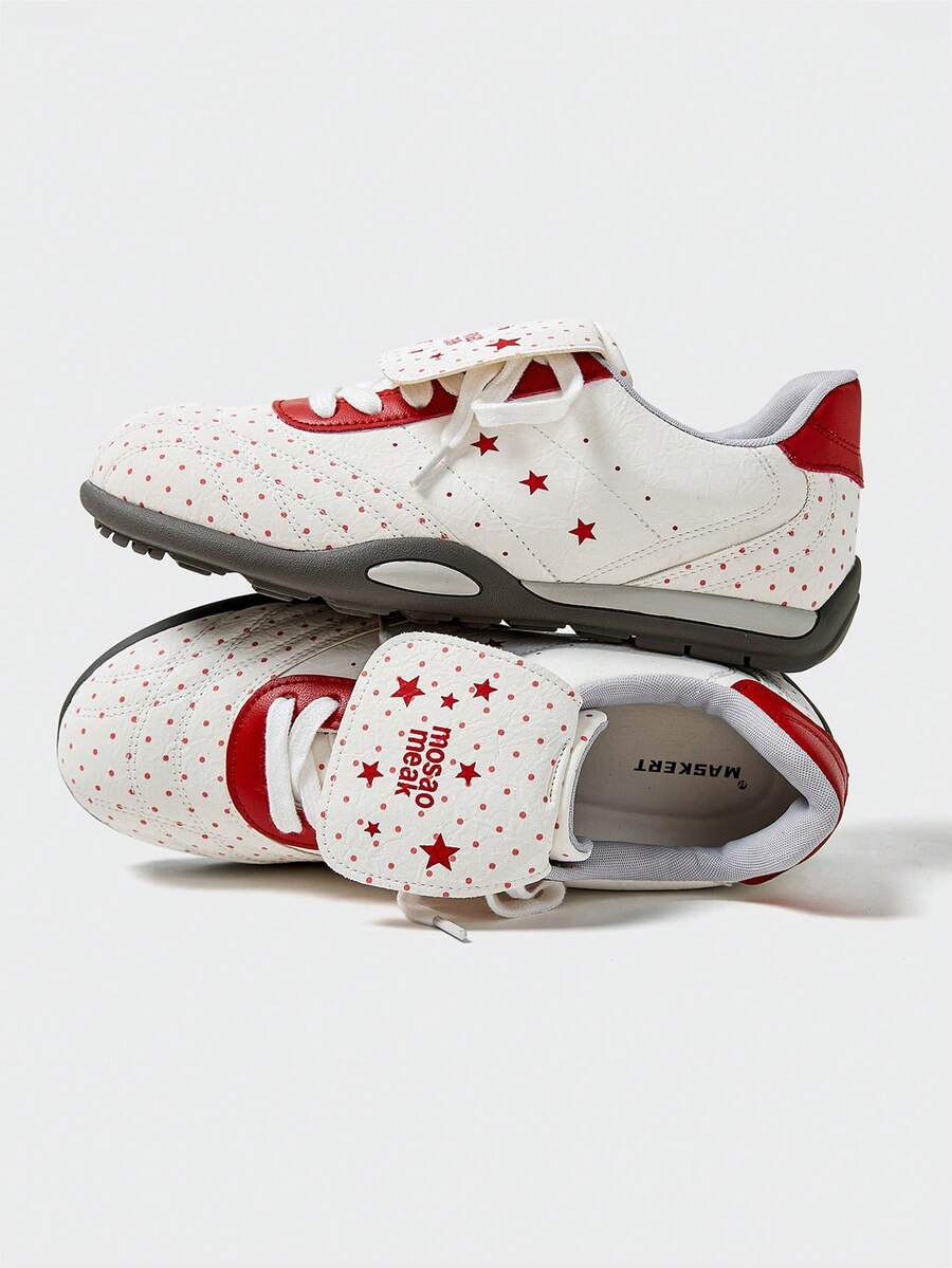 MASKERT 女士休闲运动鞋、女士人字拖运动鞋、女士休闲百搭厚底鞋、女士魔术贴波点鞋、舒适女鞋 - 紅色 - 查看 1