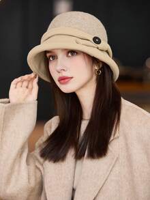 1 件女士秋冬新款拼接毛绒渔夫帽，优雅教堂帽，温暖透气的毛绒帽子，带有优雅的蝴蝶结装饰，优雅淑女风格渔夫帽，可水洗，适合秋冬日常穿着、散步、购物 - MM2615 - 查看 7