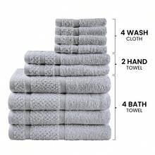 10/18 Piece 100% Cotton Towel Set - Contain Bath, Hand And Washcloths - Super Soft And Highly, Absorbent, Solid Towel Set For Bathroom, Hotels, Spa And Gym, Outdoor Sports, Golf Towel, Camping Towel - Grey - View 3