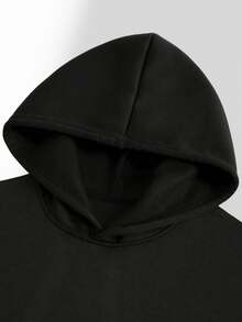 Envío desde México | Sudadera con Capucha negra, Diseño Relajado con Estampado, Bolsillos Espaciosos, Perfecta para Otoño e Invierno, Casual y Abrigada​ - Negro - Ver 3