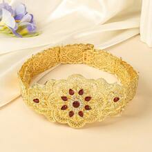 1pc Moroccan Women's Elegant Luxurious Gold-Plated Metal Waist Belt With Carved Floral Cutout Pattern, Kaftan Bridal Jewelry Accessory