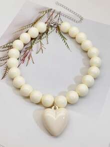 1pc Macaron Color Dopamine Heart Beaded Necklace For Women - Batch Colors May Have Slight Variations - necklace - View 27