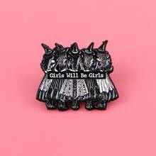 “Girls WillBe Girls”珐琅别针 翻领别针 背包上的徽章 女士胸针 衣服礼物 珠宝 时尚配饰 - 黑色 - 查看 3