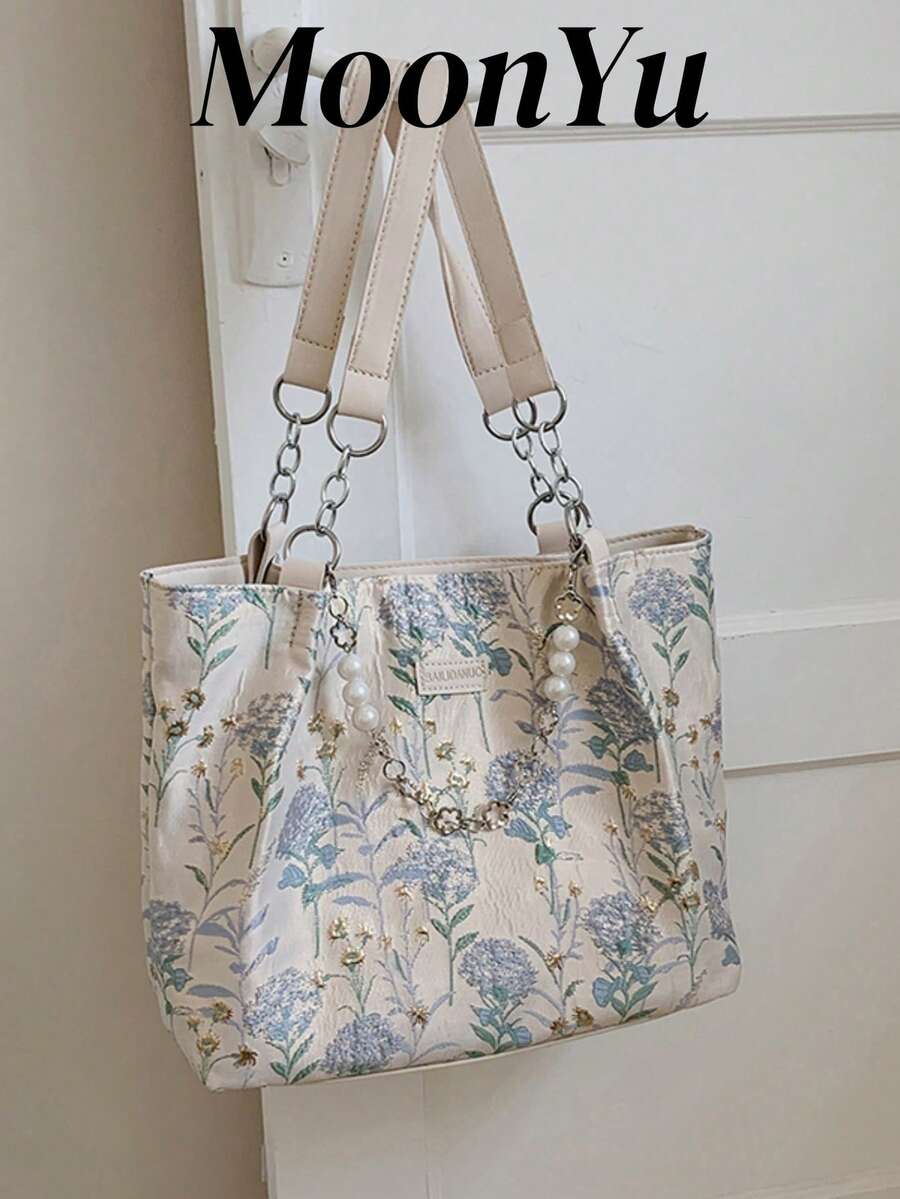 花卉面料女士手提包，大容量通勤包，时尚百搭必备
