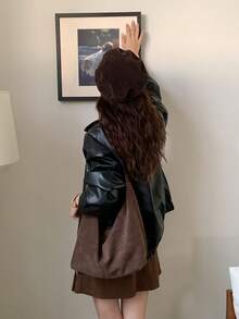 韩版麂皮单肩包女2025新款秋冬百搭斜挎包复古大容量通勤托特包