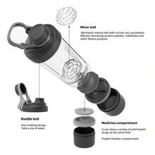21oz Protein Shaker Bottle With Powder Storage Container-Shaker Cups Protein Shakes-Pre Workout Bottle-Mixer Cup-Gym Sport Bottle -Made With Tritan With Wire Whisk Balls - màu đen - Xem 7