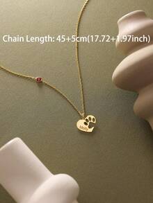 Personalized Heart Shaped Paw Necklace, Birth Stone Paw Name Necklace, Silver Engraved Paw Print Necklace, Gift For Lover, Christmas Gift - Multicolor - View 5