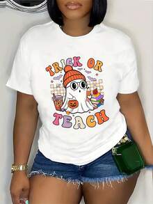 Women's Halloween Graphic Print Design, Breathable Fabric, Casual Style, And A Round Neckline Make This A Comfortable, All-Season Top. It's The Perfect Gift For Family And Friends, Perfect For Holidays, Family Outings, And Everyday Wear.