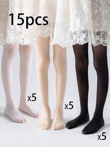 1pc Girls Flower Pattern Ultra-Thin, High Density & Elastic Pantyhose, Can Be Worn As Outer Wear, All Season - Black - View 9