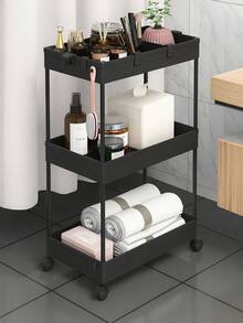 Carrito Organizador de Baño y Cocina, 3 Niveles, Estructura Resistente y Elegante - Negro - Ver 1