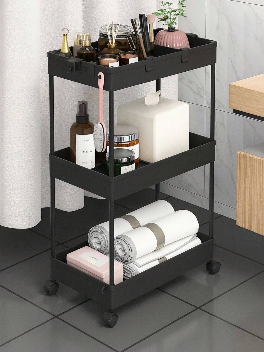 Carrito Organizador de Baño y Cocina, 3 Niveles, Estructura Resistente y Elegante - Negro - Ver 1