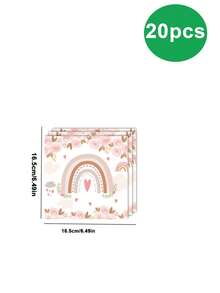 10pcs Pink Bohemian Rainbow Birthday Plate And Napkin Party Cutlery Set, Includes 7 In/9in Paper Plate, 9OZ Paper Cup, For Birthday Parties