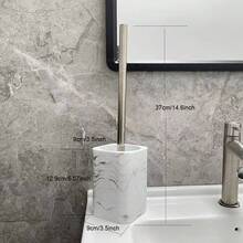 快速且易于使用天然米色砂岩和白色大理石状方形砂岩方形马桶刷架 - 白色 - 查看 6