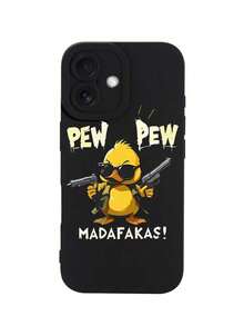 1pc Funny Duck Holding Gun Precise Hawk Eye Camera Protective Black TPU Soft Phone Case Compatible With Apple 16 Pro Max, 15, 14, 13, 12, 11 Pro Max Plus Mini 16E, XR/X/XS Max And Other Models, Suitable As Gift For Friends