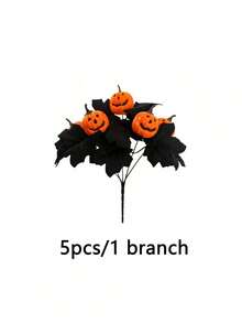 12pcs/4 Branches Halloween Artificial Pumpkin Bouquet Decor - Black & Orange Spooky Ghostly Pumpkins With Bats & Foliage, Plastic Battery-Free Indoor/Outdoor Decoration For Home, Party, Or Christmas, Festive Centerpiece, Eerie Floral Arrangement, Durable Holiday Display, Bat Decorations - Multicolor - View 17