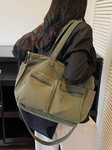 Fashionable Casual New Women's One Shoulder Tote Bag, Multi-Compartment Storage Bag, Simple Solid Color Corduroy, Multi-Pocket, Versatile, Suitable For Travel, Shopping, Sports, Commuting, Elegant Handbag