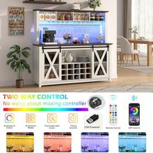 63"W Farmhouse Coffee Bar Cabinet With USB Powered LED Light,Wine Bar Cabinet W/ 4 Tier Storage Hutch,Kitchen Buffet Cabinet W/Sliding Barn Door & 15 Wine And Glass Racks For Kitchen Dining Room - White - View 4