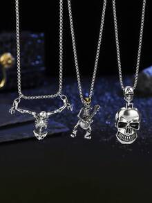 1pc Gothic Style Skull Pendant Necklace, Punk Retro Hip Hop Accessory, Suitable For Men's Daily Wear Or Gift